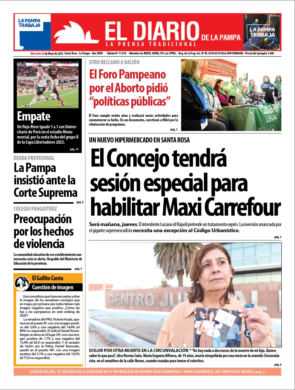 Tapa de El Diario en papel  mieacutercoles 28 de mayo de 2025